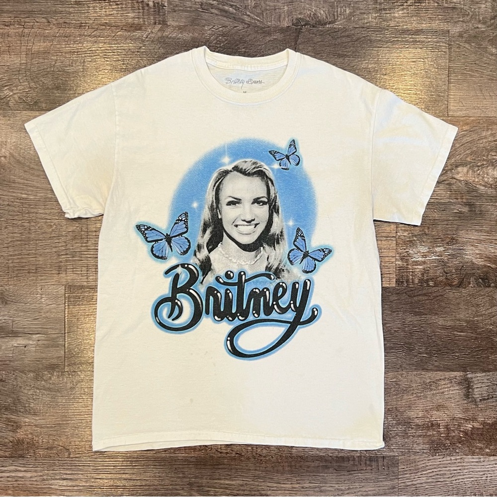 Britney Spears White and Blue Airbrush Retro Design T-shirt Size Medium